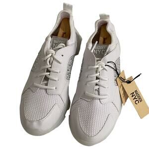 STEVE MADDEN NYC White Sneakers SIZE 8.5 Lace Up Shoes with Silver Sparkle NEW